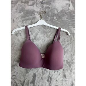 Victorias Secret Wireless Lightly Lined Logo Strap Bra Plum Purple 32DD E70